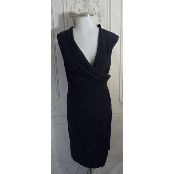 AllSaints 100% Silk Black Mayra Wrap Dress Knee Length  US Sz 10 - Picture 2 of 10